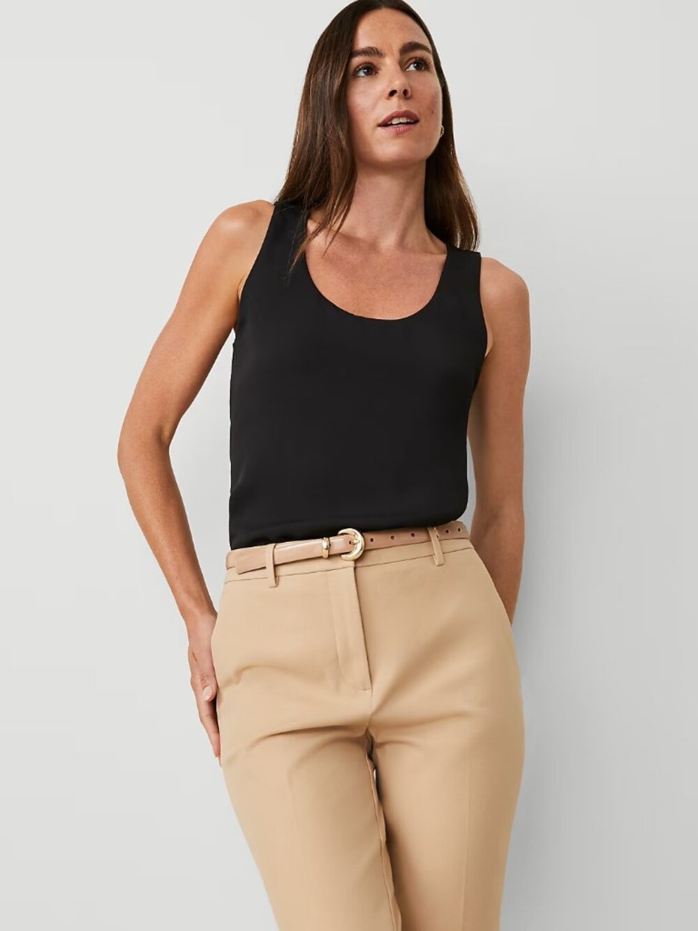 NWT Ann Taylor Black Mixed Media Scoop Neck Tank Top XL